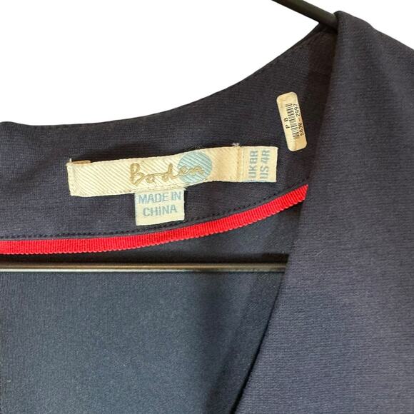 Boden Navy Blue Gathered Waist Short Sleeve Ponte Knit Faux Wrap Dress 4 Classic - Picture 4 of 4